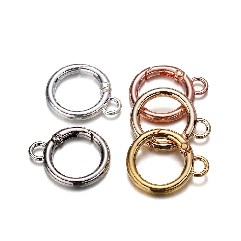 5Pcs Alloy O Ring Spring Clasps With Hole Openable Round Carabiner Keychain Bag Clips Hook Connector For DIY Jewelry Key Rings