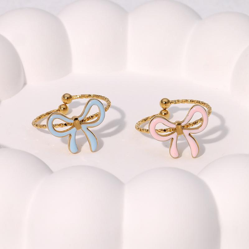 Stainless Steel Rings Romantic Bow Tie Adjustable Opening Ring for Women Jewelry Banquet Gift Non-Fading High-Quality Popular