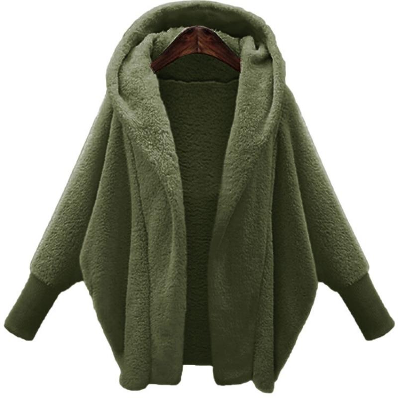 Winter Solid Long Sleeve Jackets 2026 Hooded Loose Plush Coats Large Cardigan Clothes For Women Female Bat Sleeve Clothing 23973