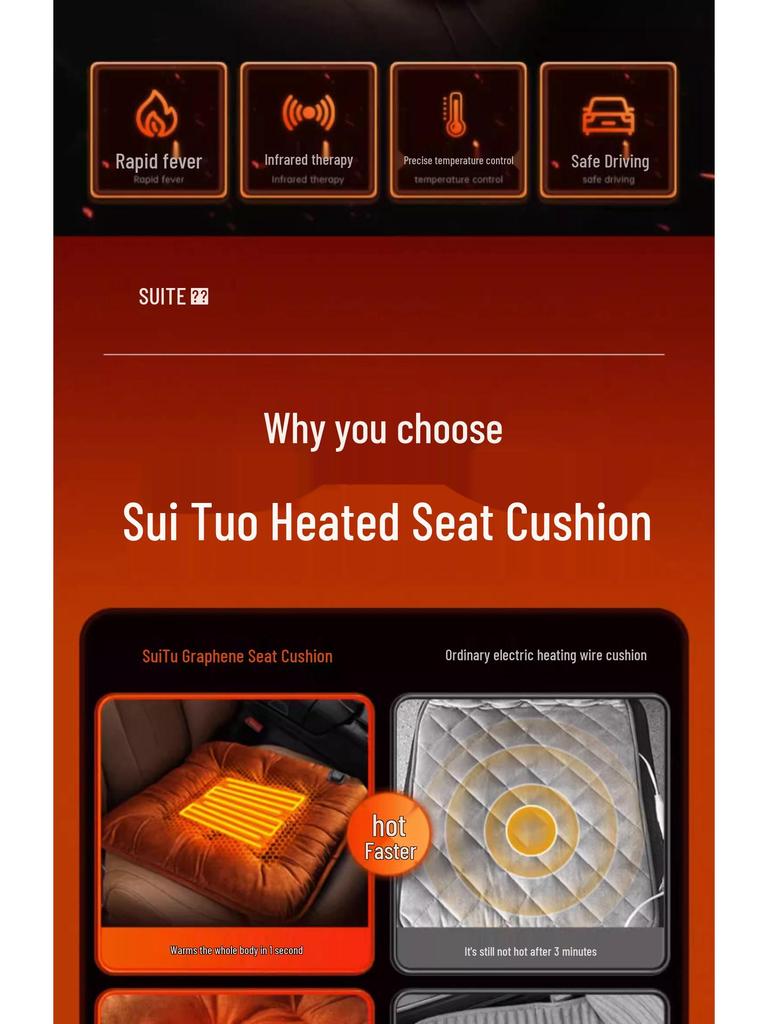 Graphene Heated Car Seat Cushion - Winter Plush 12V USB Electric Pad