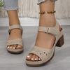 2025 New Summer Women Chunky Heel Sandals Solid Color Fashion High Heels Sandals for Women Buckle Strap Plus Size Women Shoes