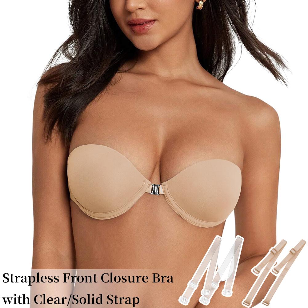 

Бюстгальтер Varsbaby без бретелек с застежкой спереди и прозрачными бретелями на косточках с глубоким вырезом L бежевый