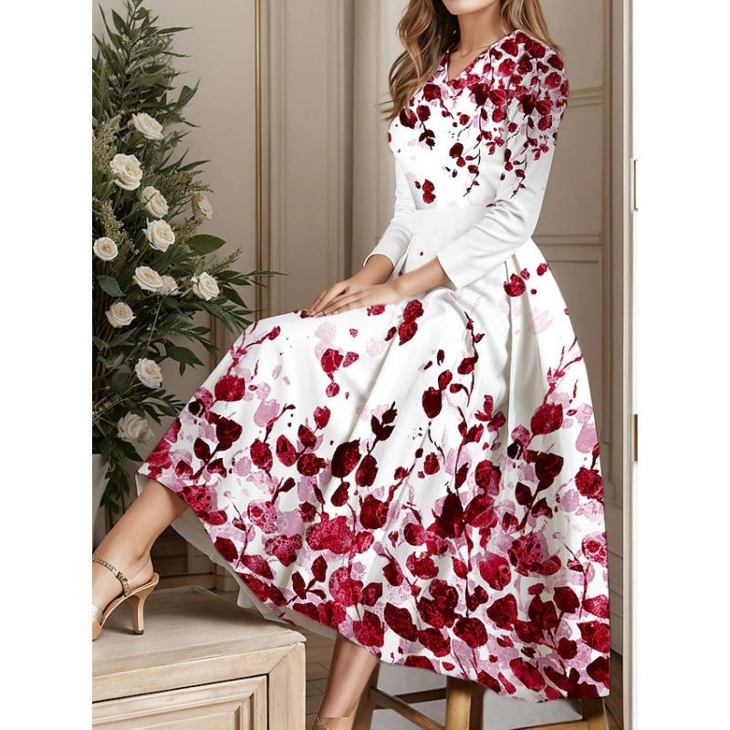 QICED Moda Feminina Outono Inverno Manga Longa Gola Redonda Vestidos Casuais Casuais Chiques