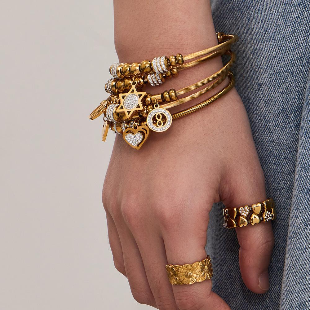 Niche Heart-Shaped Zircon Flower Stainless Steel Bracelet - European & American Style for Women