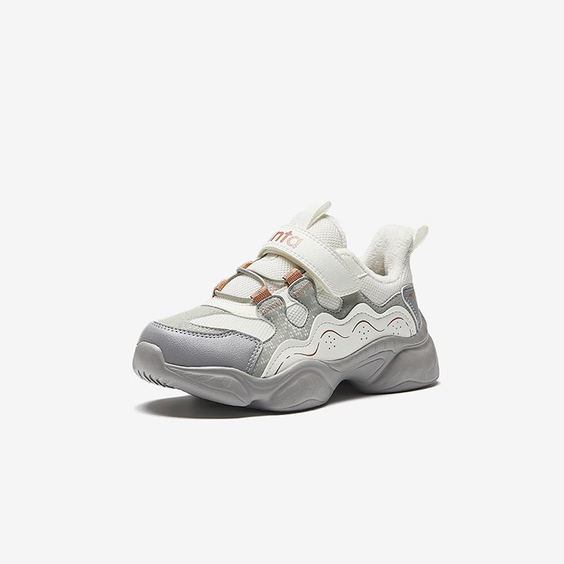 Anta Kids Synthetic Leather Outdoor Series Fleece Lightweight Shock Absorbing Warm Low Top Casual Shoes Kids Casual Shoes White Gray A22449938-1