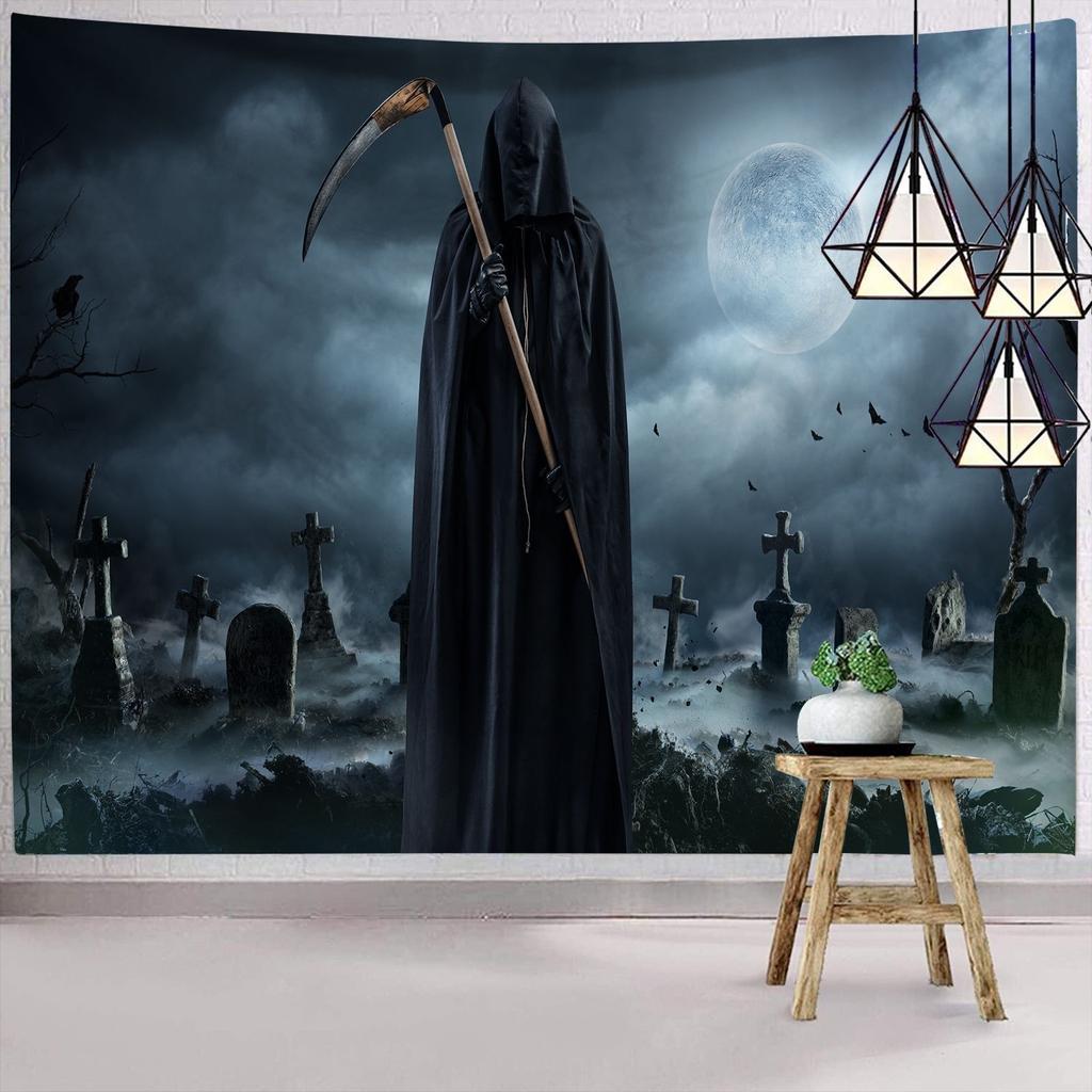 Dark Halloween Horror Tapestry Scared of Zombies Wall Hanging Witch Mysterious Woman  Home Decor Holiday Backdrop