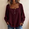 Women's Corduroy Square Neck Long Sleeve Buttoned Half Placket Pullover Top