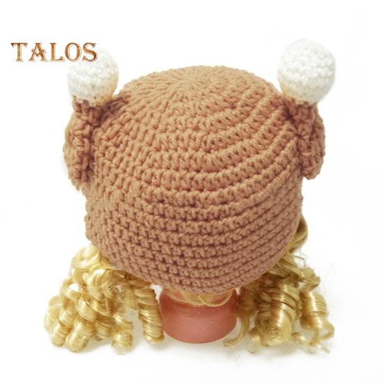 Children Knitted Hat with Chicken Leg And Wig Decor Thick Keep Warm Kids Photo Prop Headwear Highly Elastic Winter Beanie for Parties Travel