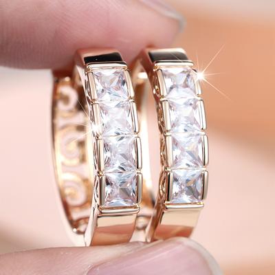 Fashion Shiny Cubic Zirconia Hoop Earrings for Women Gold Color Round Circle Wedding Engagement Jewelry