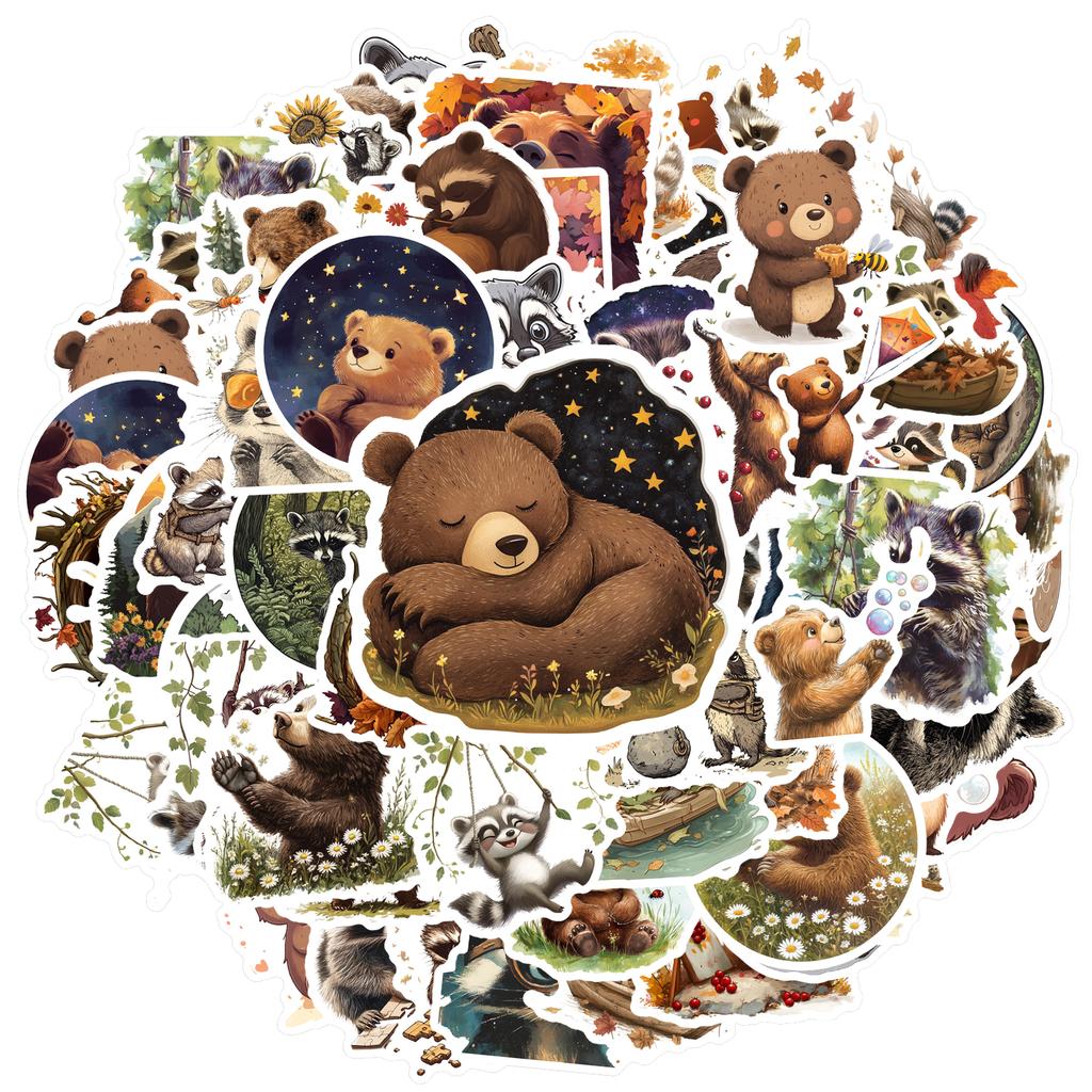35-200pcs Dorable Raccoon Bear Stickers Cute Childrens Stationery Sticker Teacher Reward Aesthetic Decal Diy Luggage Laptop