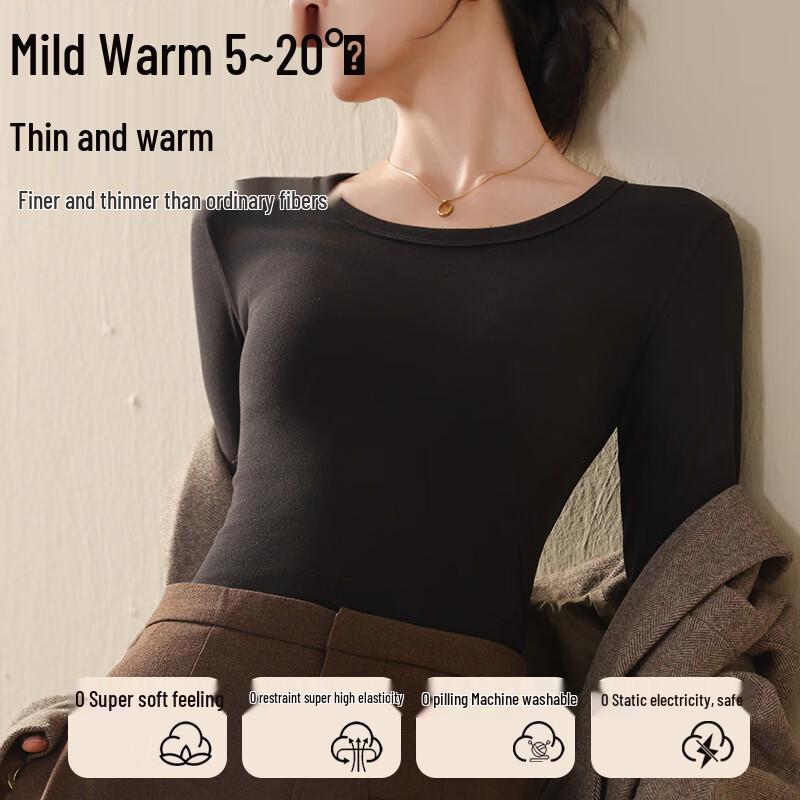 Odifen Women's Thermal Round Neck Long Sleeve Top