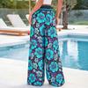 Women Plus Size Wide Leg Palazzo Pants Summer Boho Floral Print High Waist Elastic Waistband Lounge Trousers with Pockets