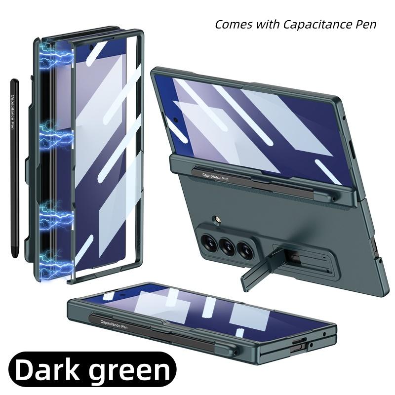 Fashion Hinge Protect Full Body Pen Slot Stand Case with Pen for Samsung Galaxy Z Fold7 With Screen Glass Film Matte Hard Cover