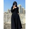 Vintage Französisches Design Maxi Midi Kleider für Damen Kleidung Party Elegant Quadratischer Ausschnitt Schwarz Langes Kleid Koreanische Mode Herbst 2025