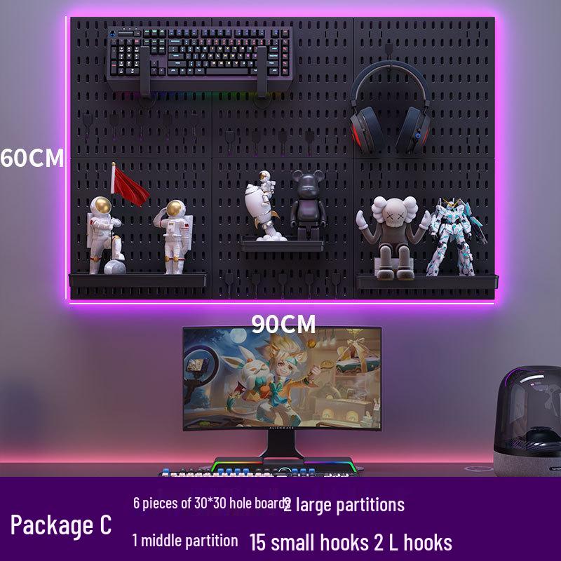 Punch-Free Perforated Board Rack: DIY E-Sports & Study Room Wall Decor for Game Equipment Display