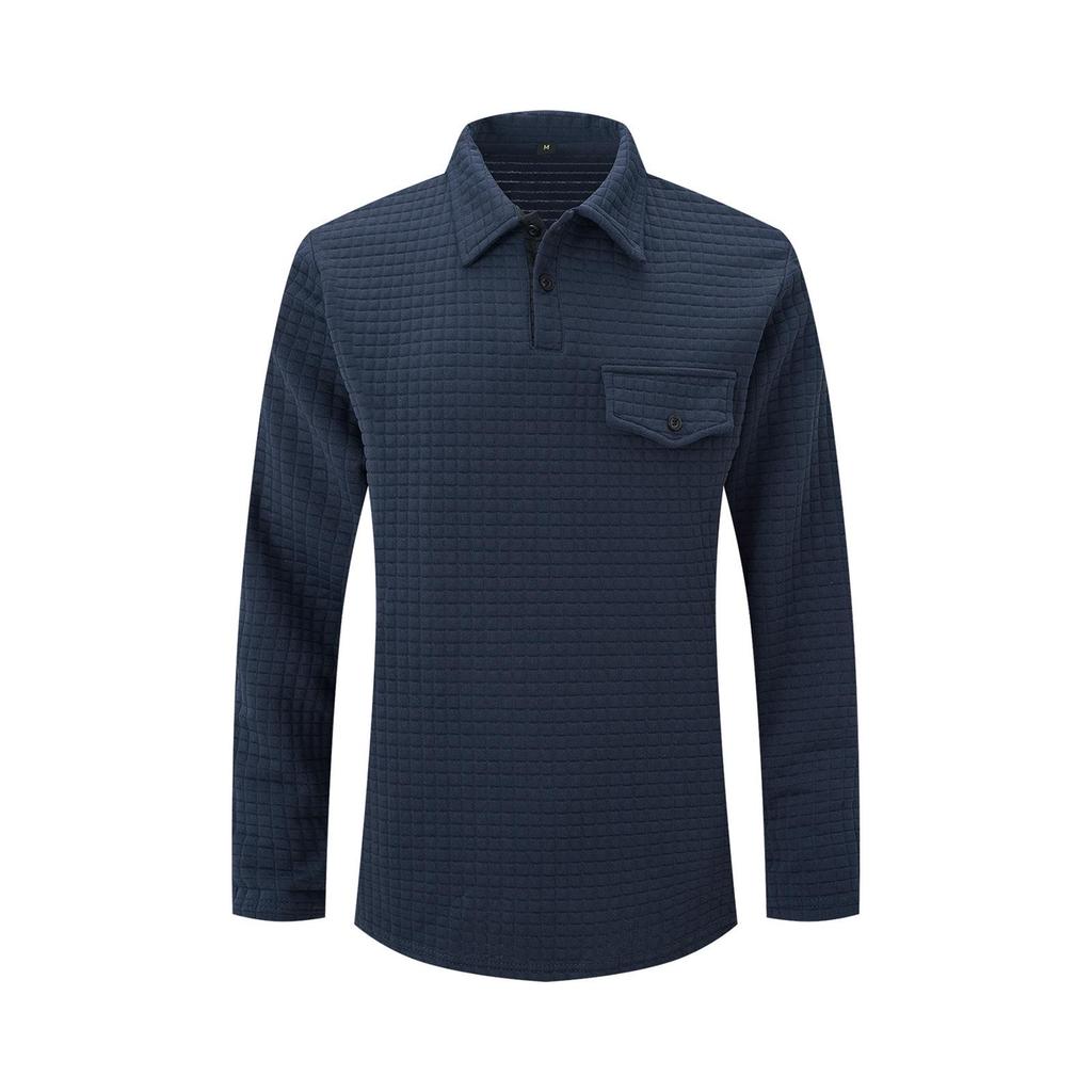 Camisa POLO de manga larga a cuadros para hombre con bolsillo abotonado - Estilo europeo y americano, perfecta para primavera y otoño.