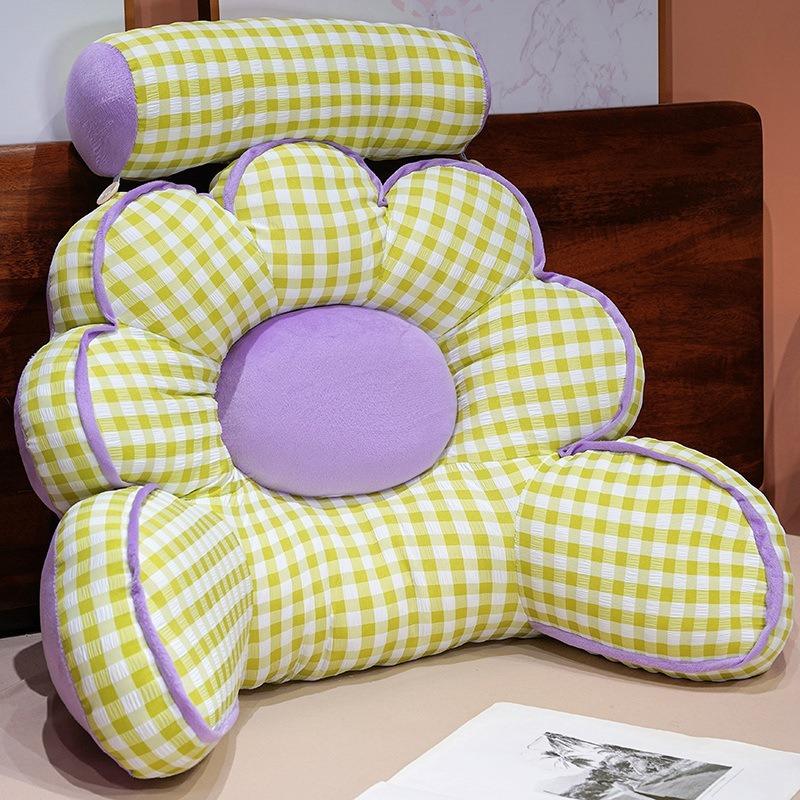 

4 Styles Plaid Flower Lumbar Pillow Large Backrest Back Support Waist Cushions for Office Chair Bed Nap Pillow Back Pain Relief 55x65cm зелёный