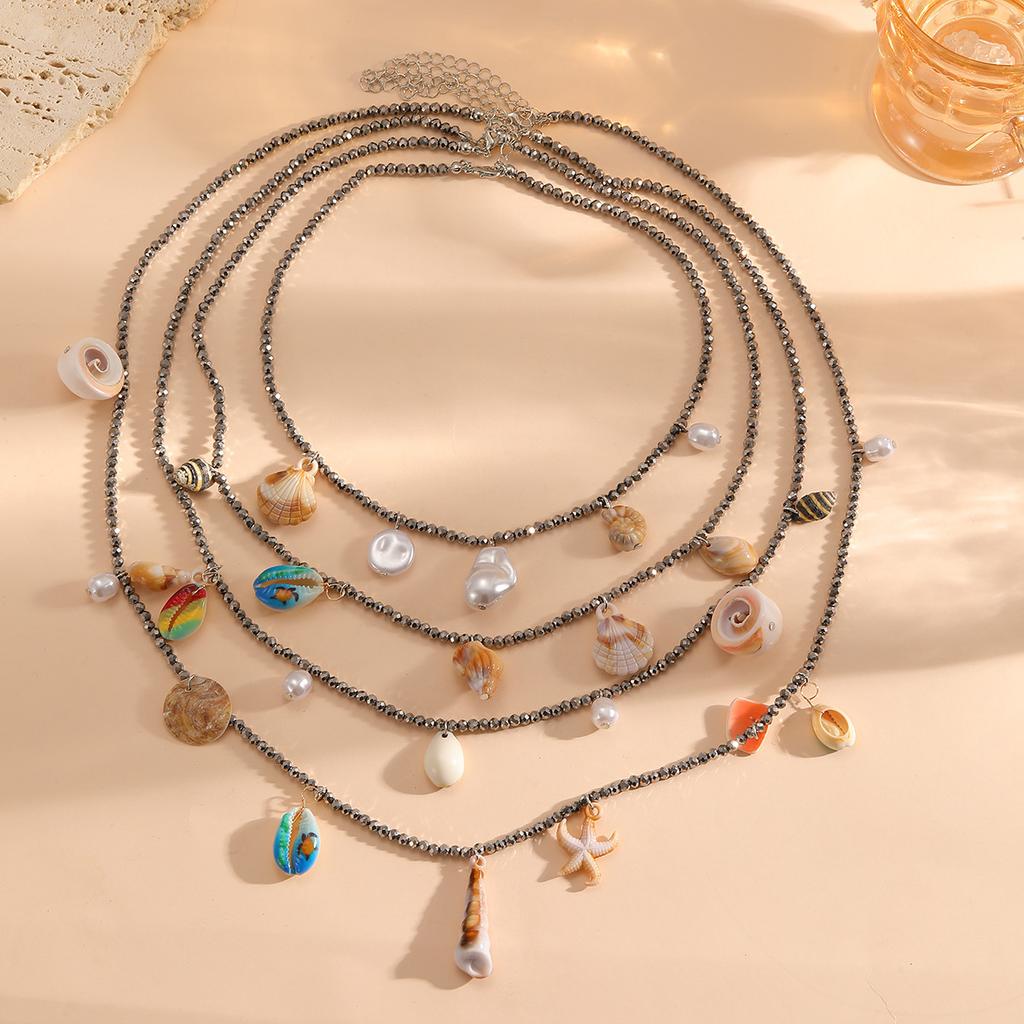 European and American Exaggerated 2026 Summer Beach Vacation Style Conch Shell Starfish Pendant Necklace Handmade Weaving