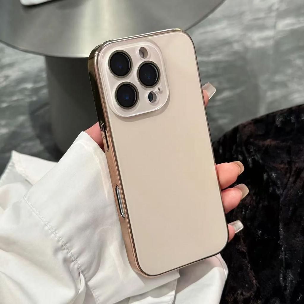 Fashion Plating Tempered Glass Phone Case For For Iphone 17 16 15 14 13 12 11 Pro Max Camera Lens Protection Shockproof Glossy Cover