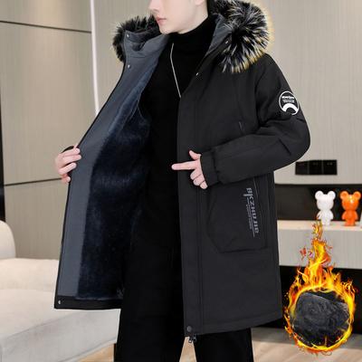 Men'S Winter Casual Hooded Polyester Padded Jacket Coat, Regular Fit Long Length Color Block Outerwear, with Non-Stretch Fabric, with Zipper Placket