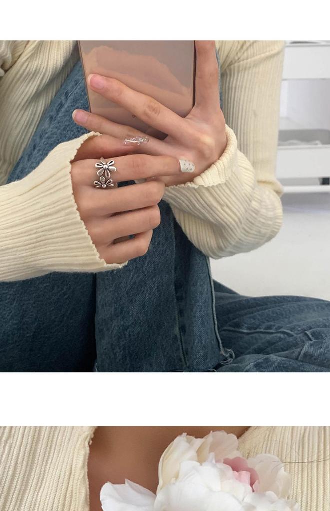 S925 Sterling Silver Adjustable Flower Ring - Retro Fashion Niche Design for Women
