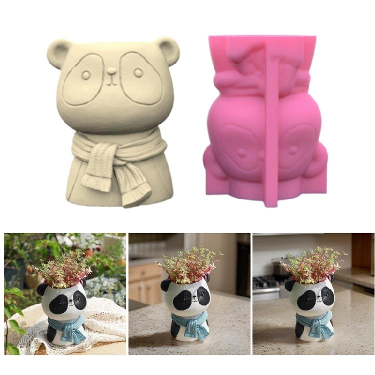 Panda Gypsum Flower Pots Silicone Resin Mold Epoxy Resin Castings Molds Succulent Vase Cement Mold Candle Holder Molds