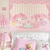 Adorable Sanrio Family Pink Heart Print Tapestry Bedroom Decoration Celebration Background Design Kawaii Anime Home Decoration