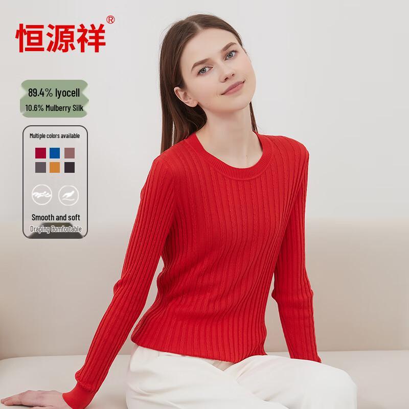 Hengyuanxiang Damen Seidenmischung Zopfmuster Langarm T-Shirt