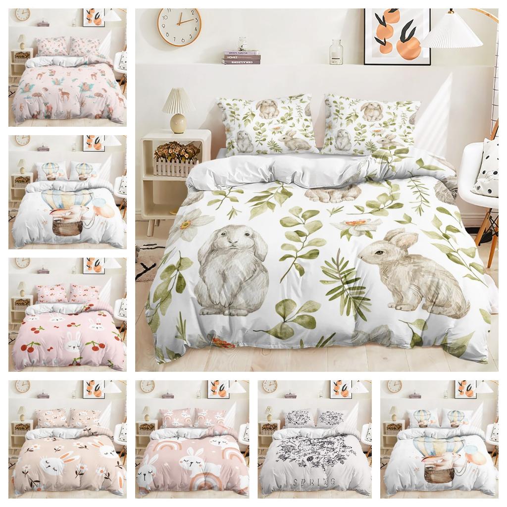 Bed Three-Piece Bunny Cartoon Illustration Quilt Cover 3D Digital Printing Kit