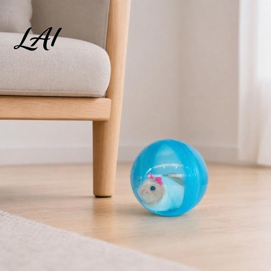 Moving Ball Toy Self-Rolling Interactive Cat Toy Automatic Rolling with Plush Hamster Battery Operated Pet Rabbit Inside Electric Simulation Animal