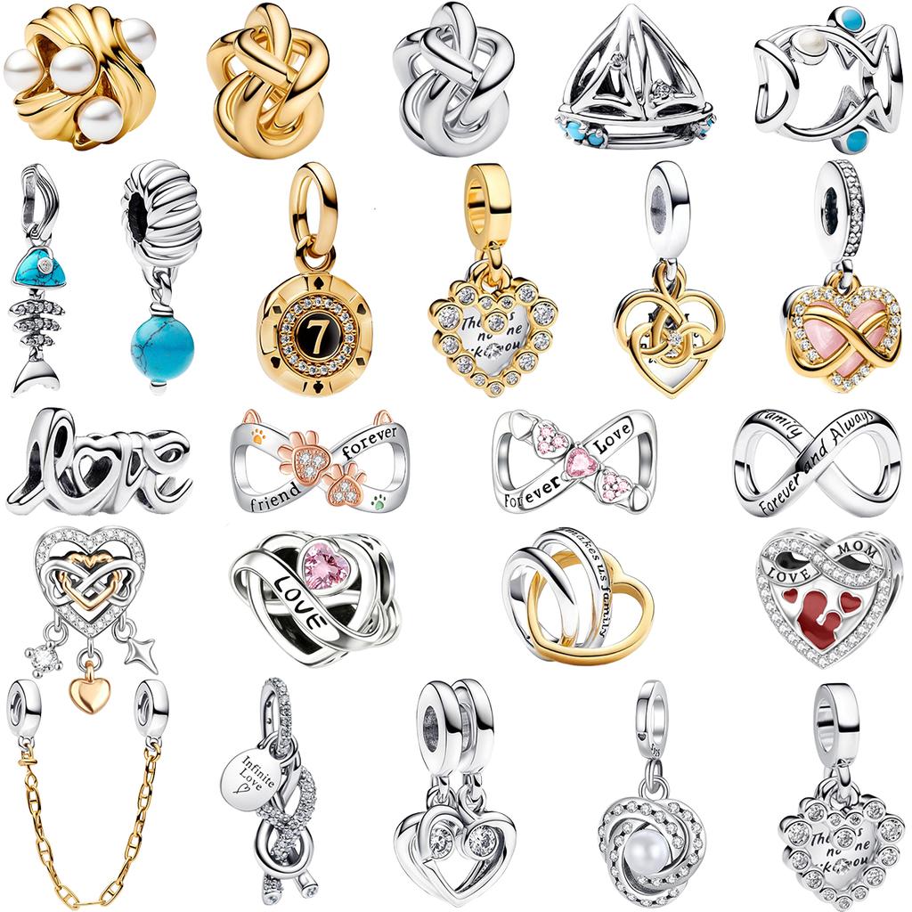 Brand New Infinity Knot Charm Bead Components Copper Metal Bead Components Hearts Secure Safety Chain Compatible With Authentic Original Bracelets