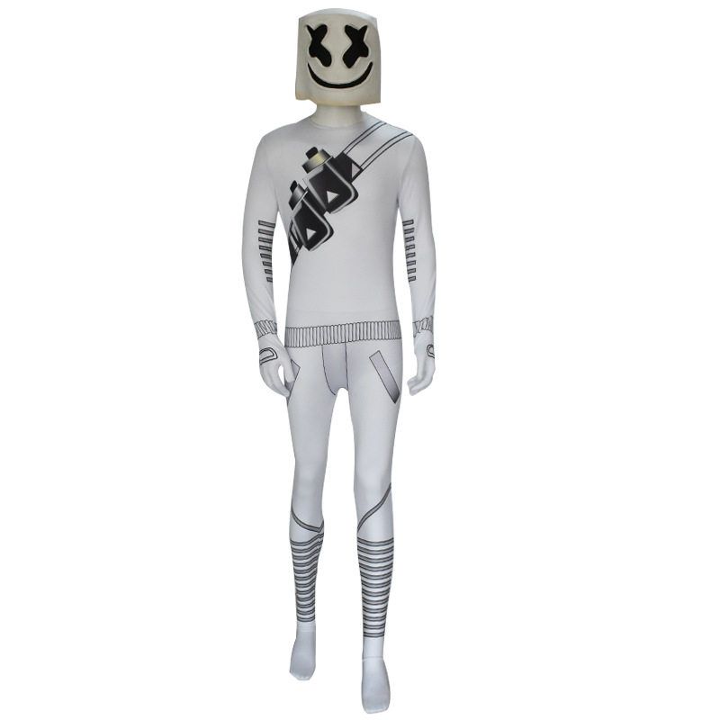 

2019 New Cross-Border Marshmello Suit Jumpsuit Dj Electronic Music Marshmallow Clothing Cosplay Costume Type a Black Pattern Complete Set XXL