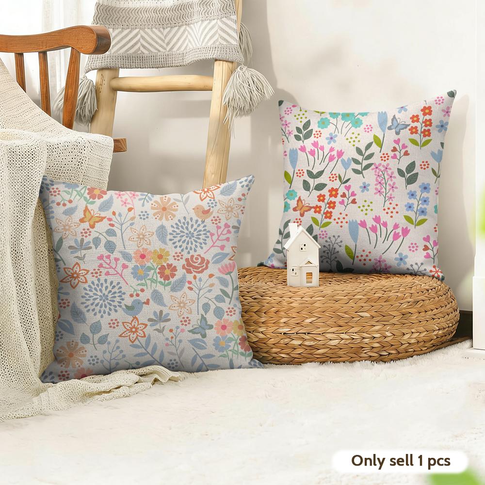 Boho Wildflowers Pattern Cushion Cover Natural Linen Pillow Cover Double-Sided Print Cushion Cover For Sofa Home Decor