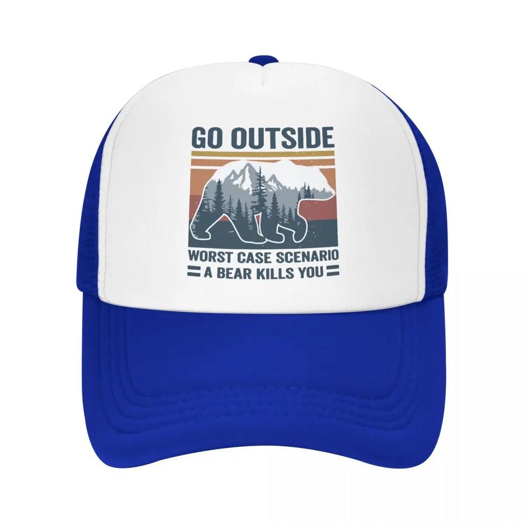 Custom Go Outside Worst Case Scenario A Bear Kills You Trucker Hat Adult Adjustable Baseball Cap Unisex Women Sports Dad Hat