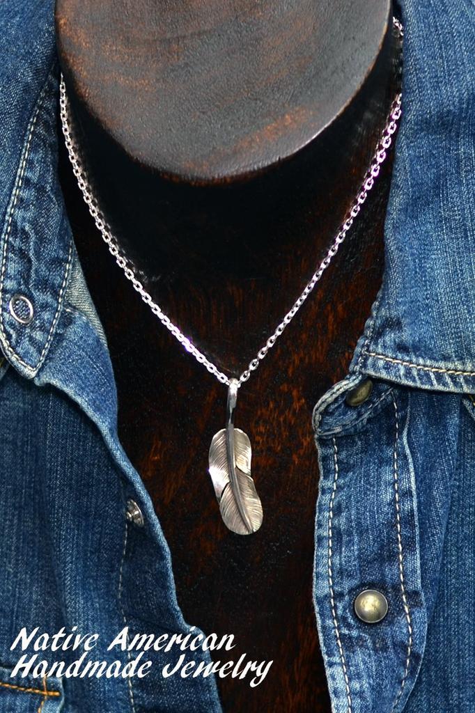 [STERLING SILVER 925] Feather Silver Necklace Pendant Chain AMTHANE-008