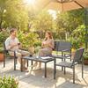 4 Piece Garden Furniture Set, Outdoor Sofa Set with HDPE Slatted Loveseat Armchairs Coffee Table Metal Frame, Dark Grey