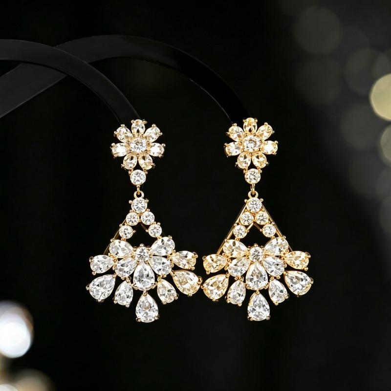 Elegant Zircon Long Dangle Earrings - S925 Silver Needles, High-End Fashion for Women