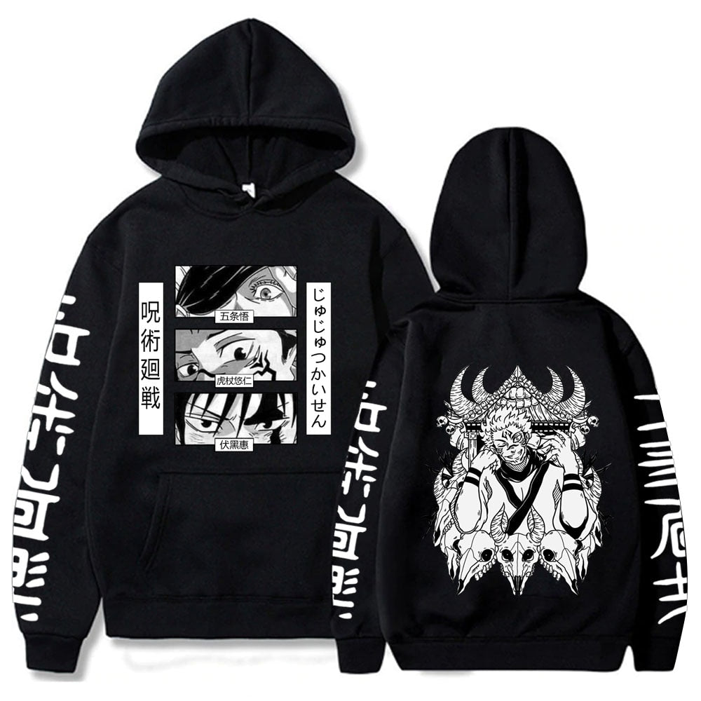 Anime Jujutsu Kaisen Hoodie Manga Eyes Graphic Hoodies Vintage Oversized Long Sleeves Soft Cotton Men Women Clothes