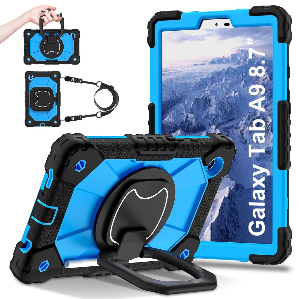 Rotating Heavy Duty Case For Samsung Galaxy Tab A9 8.7" SM-X110 X115 X117 Anti-Slip Armor Cover With Handle Grip Neck Strap