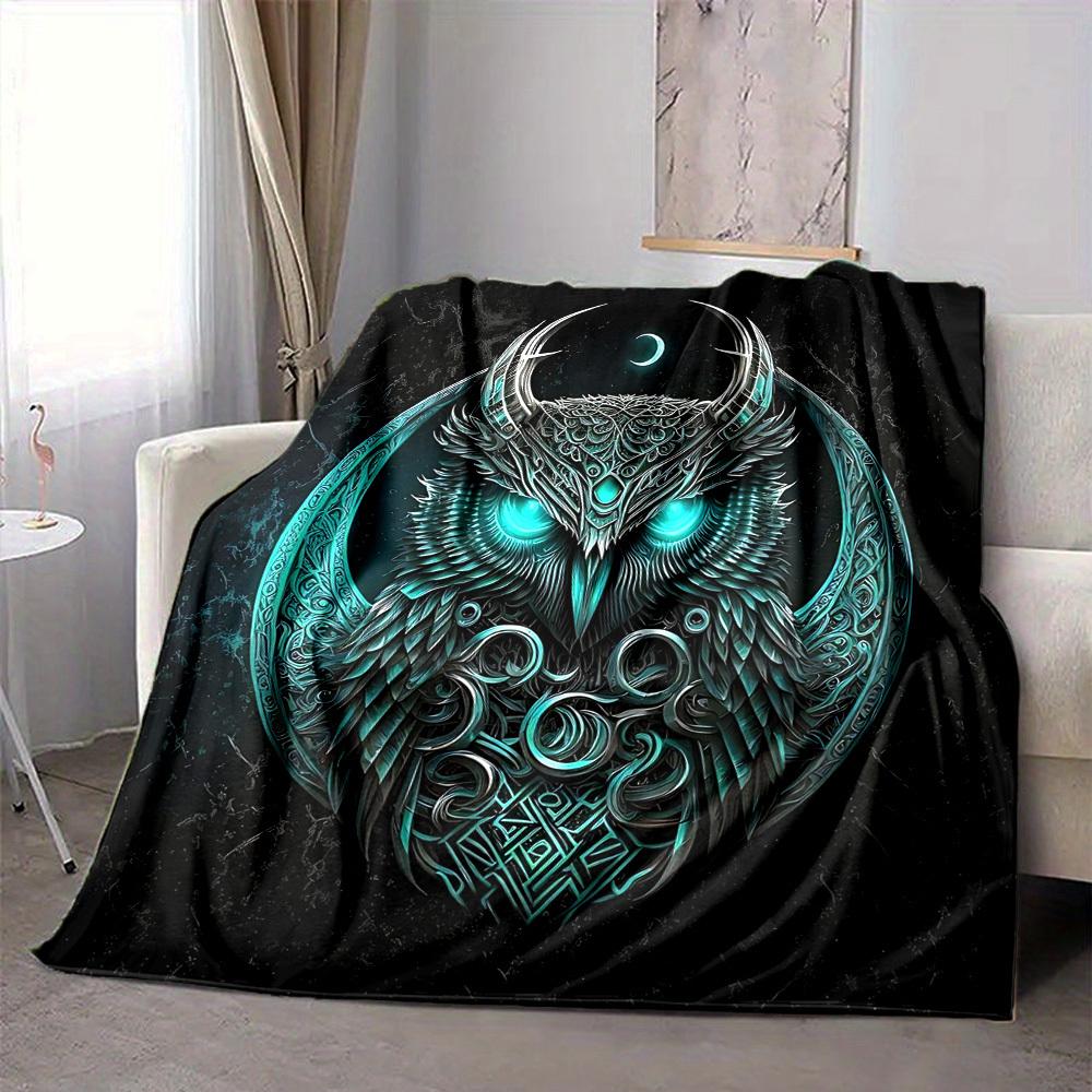 1pc Moonlit Mystic Olw Blanket, Lightweight Flannel Throw Blanket for Sofa, Bed, Travel, Camping, Living Room, Office, Couch, Chair, and Bed