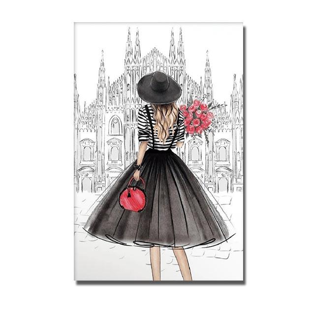 Fashion Paris Grils Canvas Poster Modern Wall Art Posters New York London Perfume Pictures Print Painting For Living Room Decor