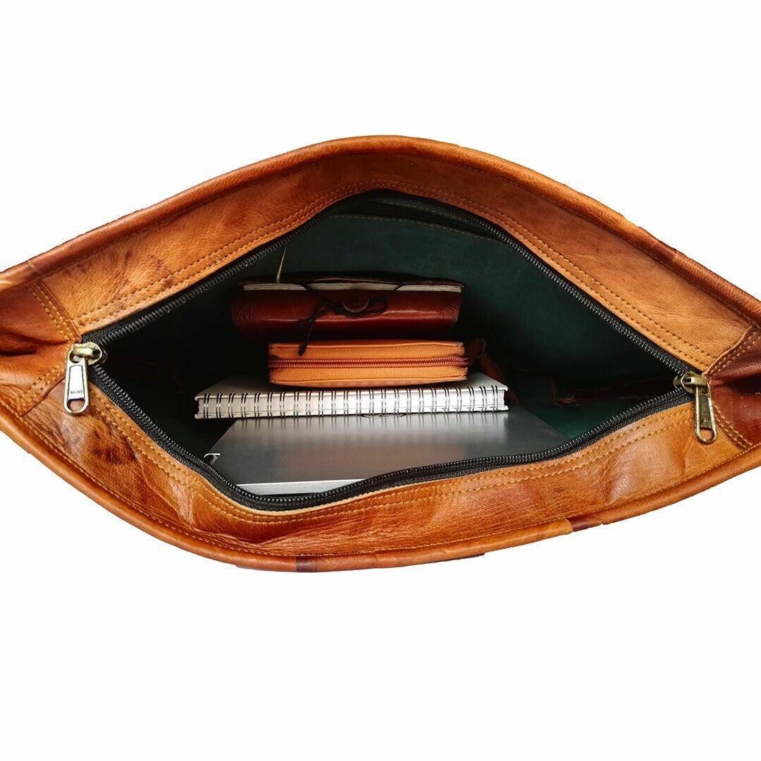 Женская винтажная кожаная сумка-мессенджер ручной работы с натуральным загаром — фото 3