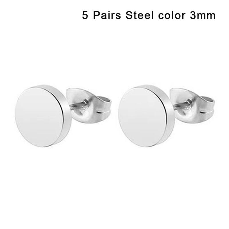 

5Pairs New Stainless Steel Stud Earrings For Men Women Simple Round Black Punk Ear Studs Jewelry Gift Accessories A1