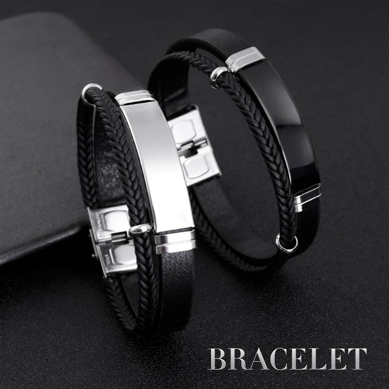 Punk Custom Double Layer Leather Bracelet Men Logo Name Engrave Luxury Handmade Women Rope Id Bracelets Jewelry