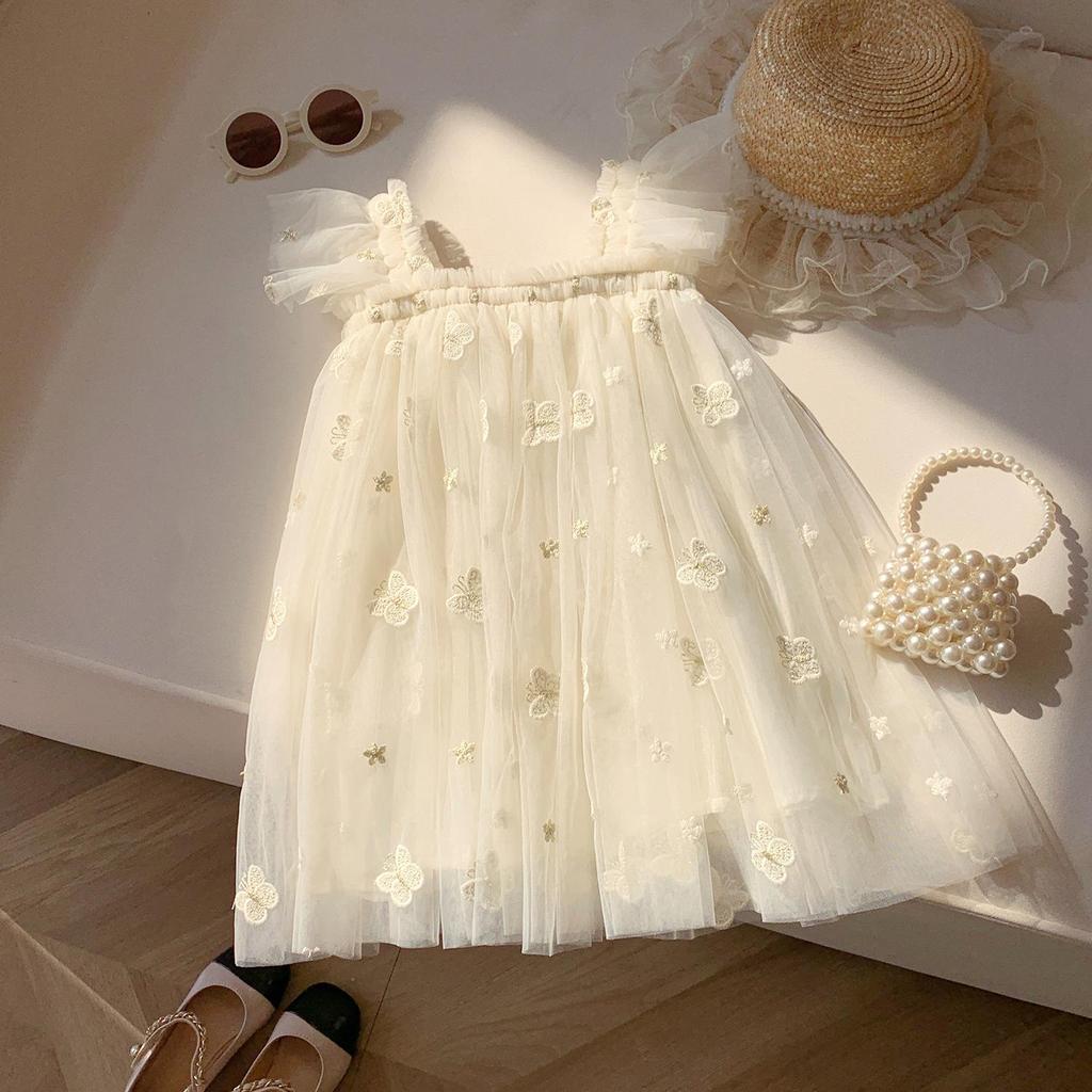 Butterfly Embroidered Mesh Dress: Summer 2025 Baby Girl Princess Puff Sleeve Skirt
