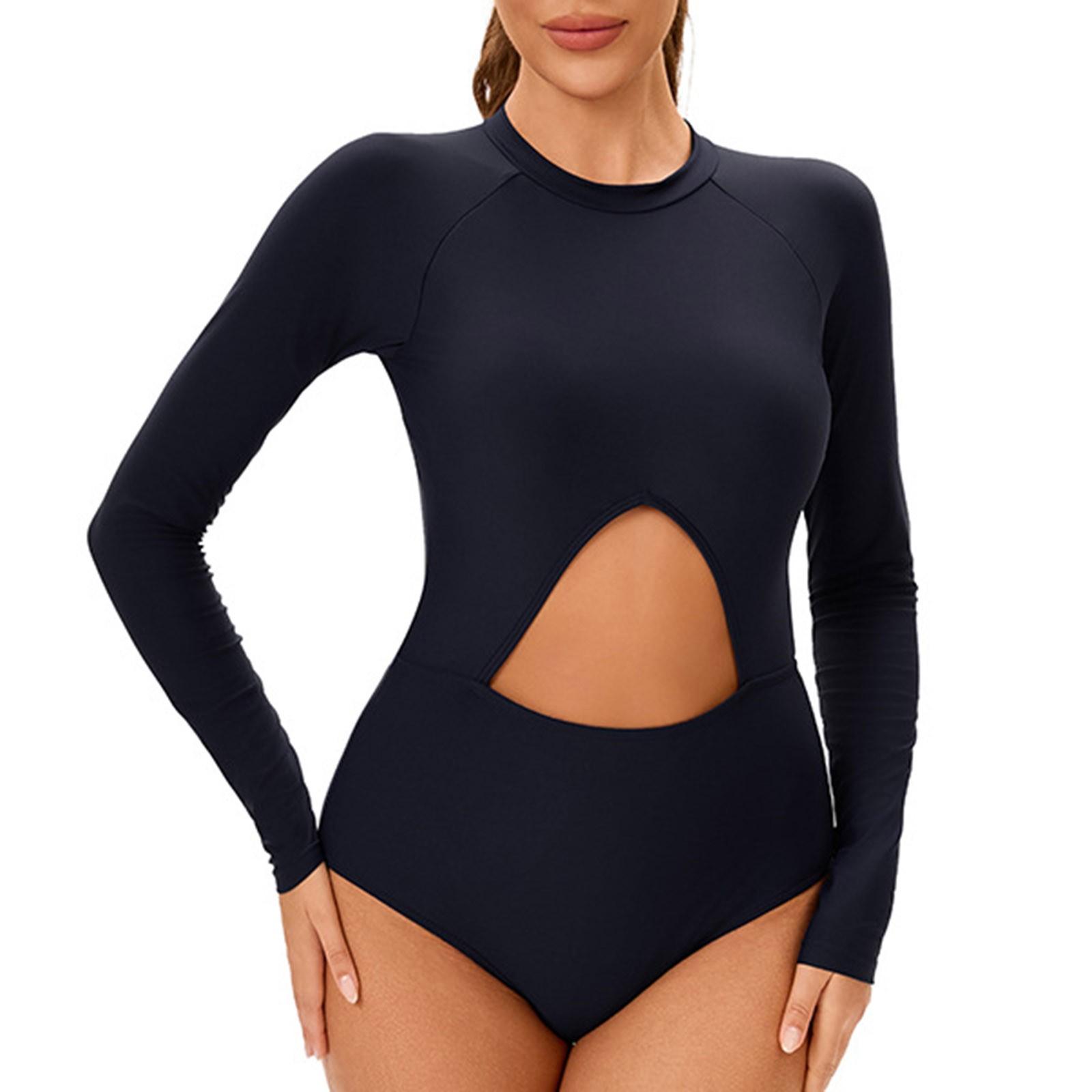 

Женский консервативный цельный сексуальный солнцезащитный гидрокостюм с длинными рукавами и подкладкой для груди XXL чёрный