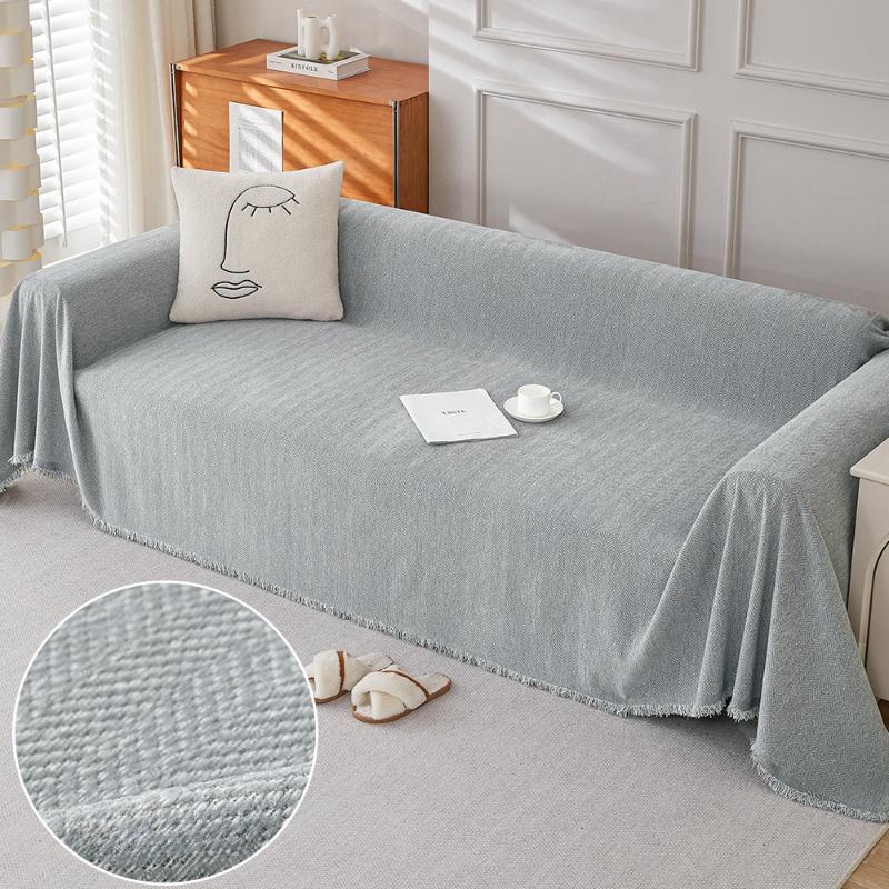 Современный простой чехол для дивана из синели с рисунком «елочка» — фото 5