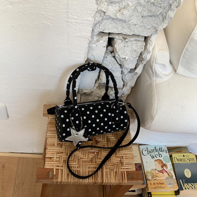 French Vintage Polka Dot Shoulder Bag for Women Sweet PU Leather Crossbody Bag Underarm Pillow Bag with Star Pendant