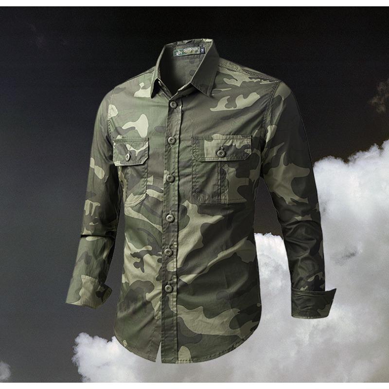 Men S Long Sleeve Loose Cotton Work Shirt Casual Outdoor