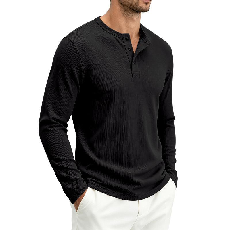 Men S Waffle Knit Henley Collar Long Sleeve T Shirt